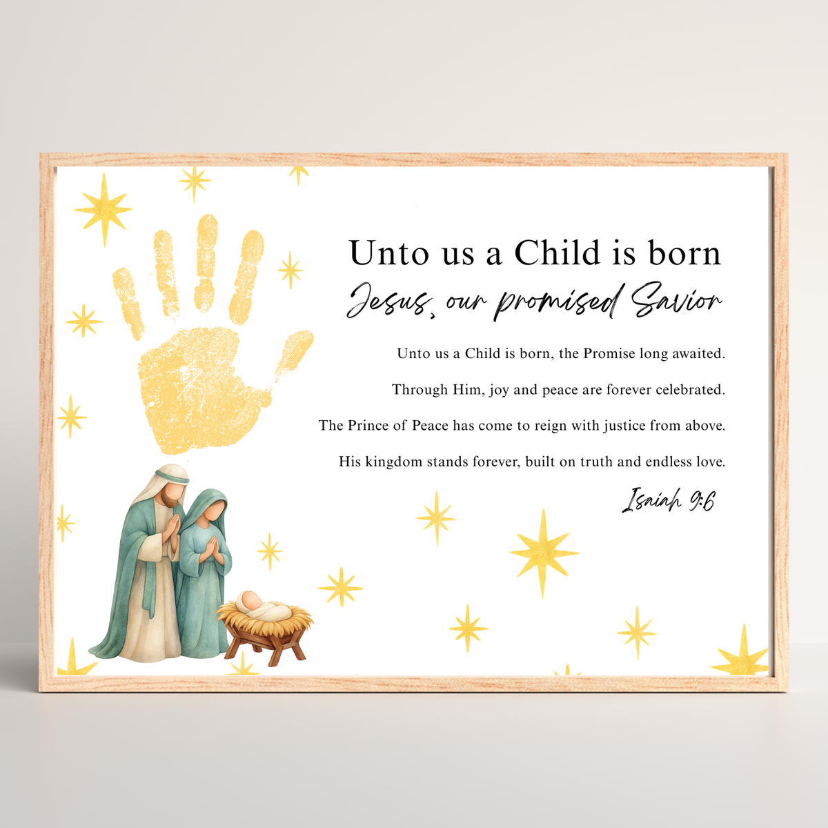 Unto Us a Child Is Born Poem Handprint Craft | Christian Christmas Printable | Isaiah 9:6 Bible Keepsake | Preschool Nativity Activity