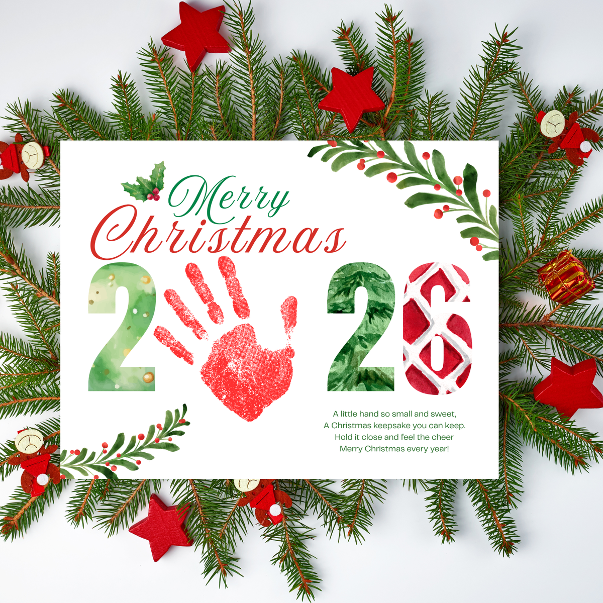 Merry Christmas 2026 Handprint Craft Printable | Christmas 2026 Keepsake | Preschool Christmas Activity | Holiday Classroom Craft | Christmas Handprint Art