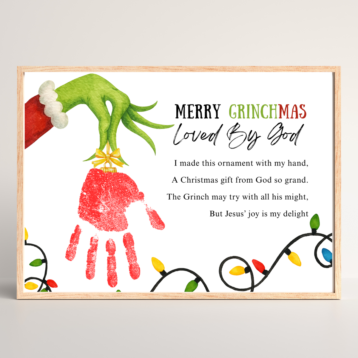 Christian Grinchmas Handprint Craft Printable | Loved by God Christmas Keepsake | Jesus Christmas Activity for Kids