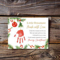 Little Ornament Made with Love Poem Handprint Craft Printable | Christmas Ornament Handprint Keepsake | Preschool Christmas Craft | Holiday Gift for Parents & Grandparents