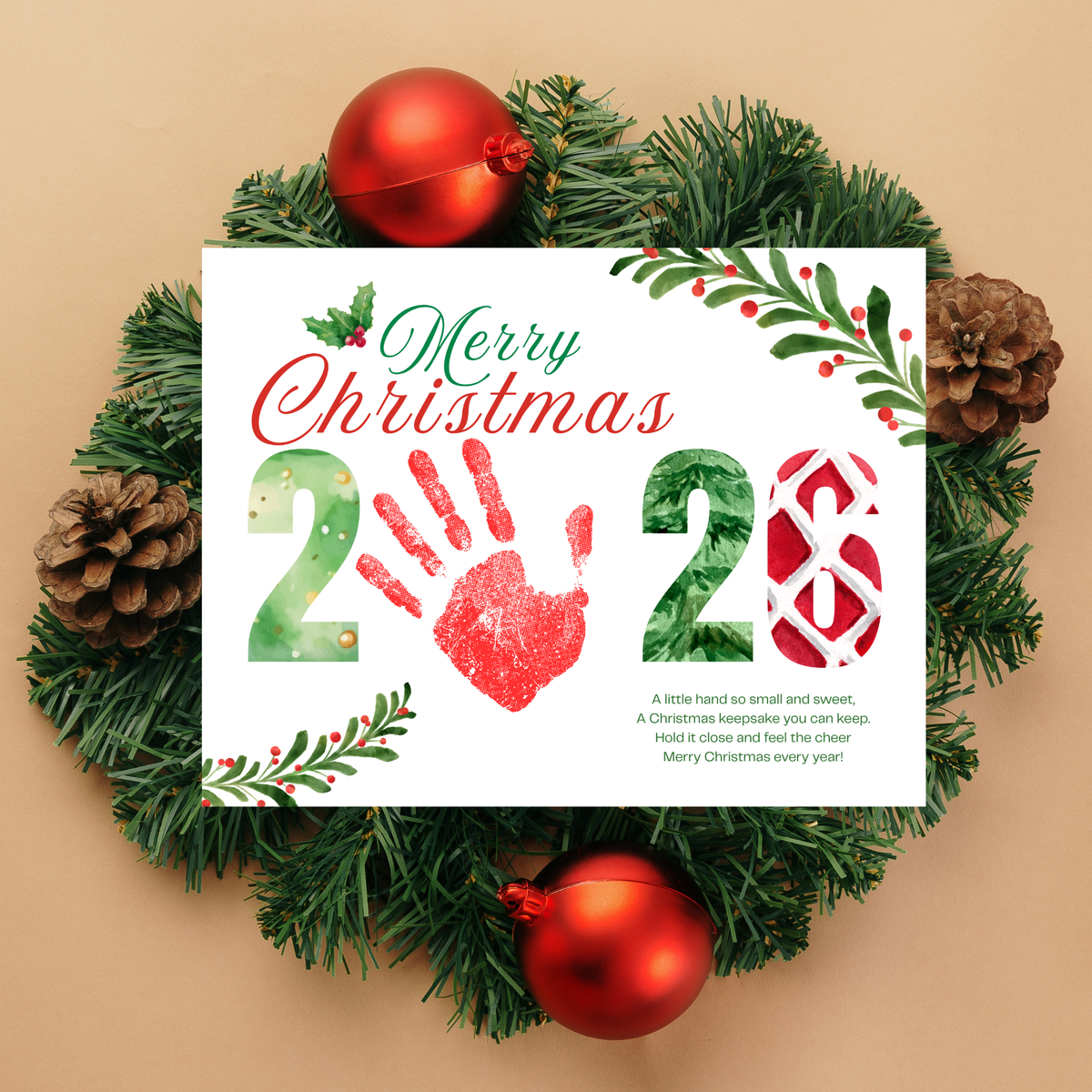 Merry Christmas 2026 Handprint Craft Printable | Christmas 2026 Keepsake | Preschool Christmas Activity | Holiday Classroom Craft | Christmas Handprint Art