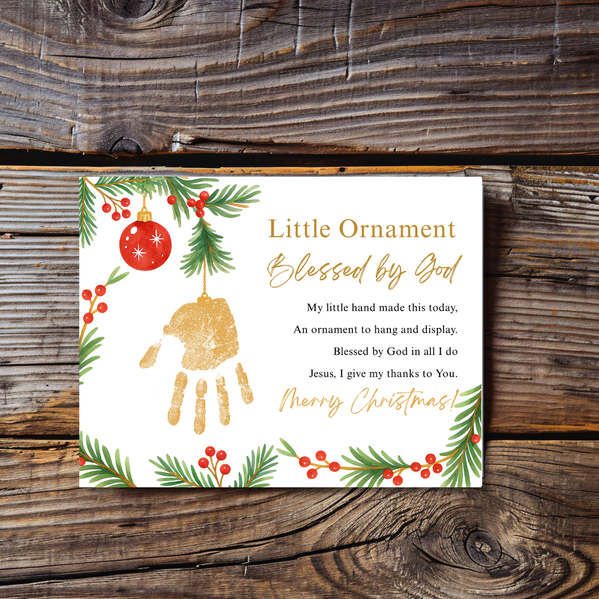 Little Ornament Blessed by God Handprint Craft Printable | Christian Christmas Ornament Poem Keepsake | Faith-Based Christmas Craft for Kids | Preschool Holiday Activity