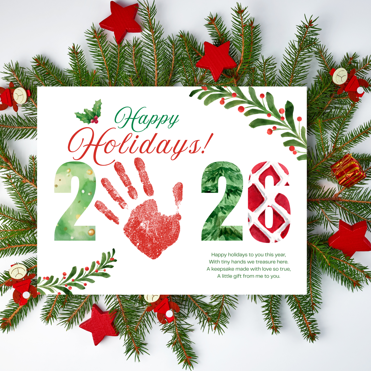 Happy Holidays 2026 Handprint Craft Printable | Holiday 2026 Keepsake | Preschool Holiday Activity | Winter Classroom Craft | Christmas Handprint Art