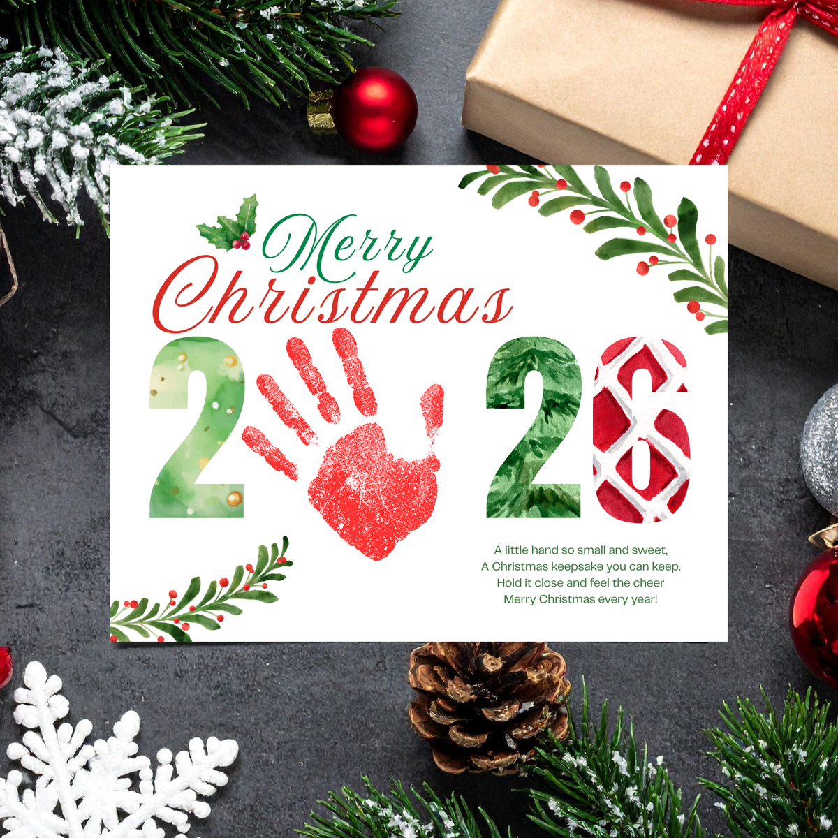 Merry Christmas 2026 Handprint Craft Printable | Christmas 2026 Keepsake | Preschool Christmas Activity | Holiday Classroom Craft | Christmas Handprint Art