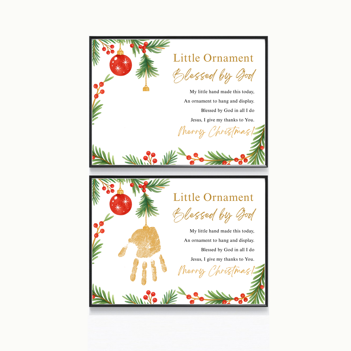 Little Ornament Blessed by God Handprint Craft Printable | Christian Christmas Ornament Poem Keepsake | Faith-Based Christmas Craft for Kids | Preschool Holiday Activity