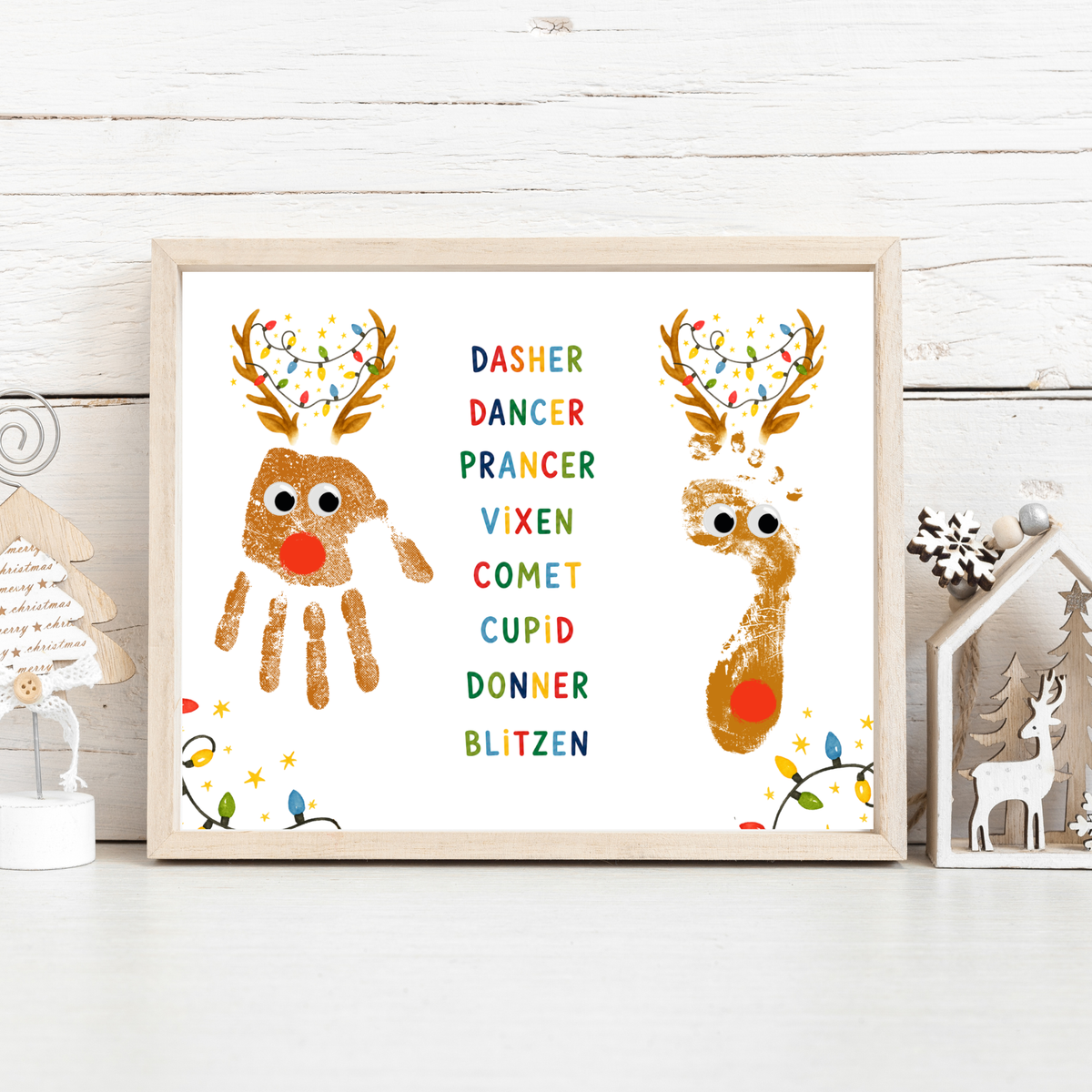 Christmas Reindeer Handprint & Footprint Craft | Reindeer Names Printable | Preschool Christmas Keepsake | Holiday Handprint Activity | Reindeer Footprint Art