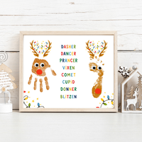 Christmas Reindeer Handprint & Footprint Craft | Reindeer Names Printable | Preschool Christmas Keepsake | Holiday Handprint Activity | Reindeer Footprint Art