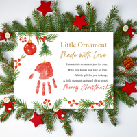 Little Ornament Made with Love Poem Handprint Craft Printable | Christmas Ornament Handprint Keepsake | Preschool Christmas Craft | Holiday Gift for Parents & Grandparents