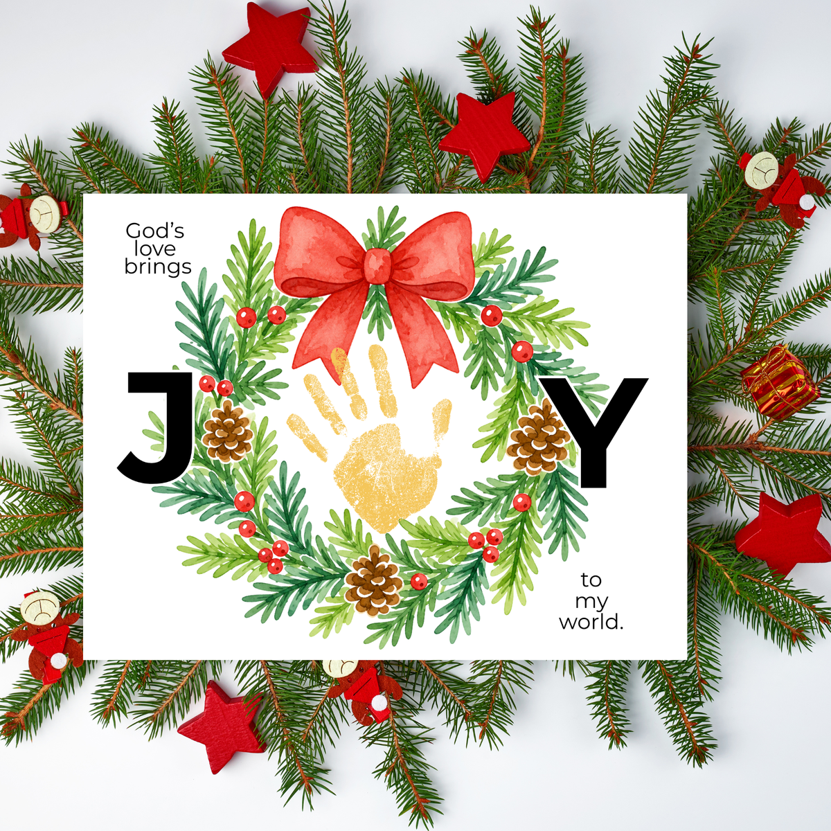 God's Love Brings Joy Handprint Craft Printable | Christian Christmas Handprint Keepsake | Faith-Based Christmas Activity | Preschool Holiday Craft