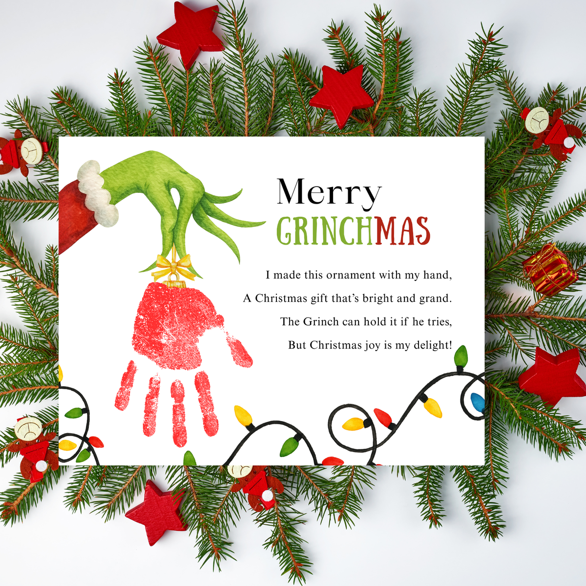 Merry Grinchmas Handprint Craft Printable | Christmas Handprint Keepsake | Grinch Christmas Activity | Preschool Holiday Craft | Kids Christmas Art