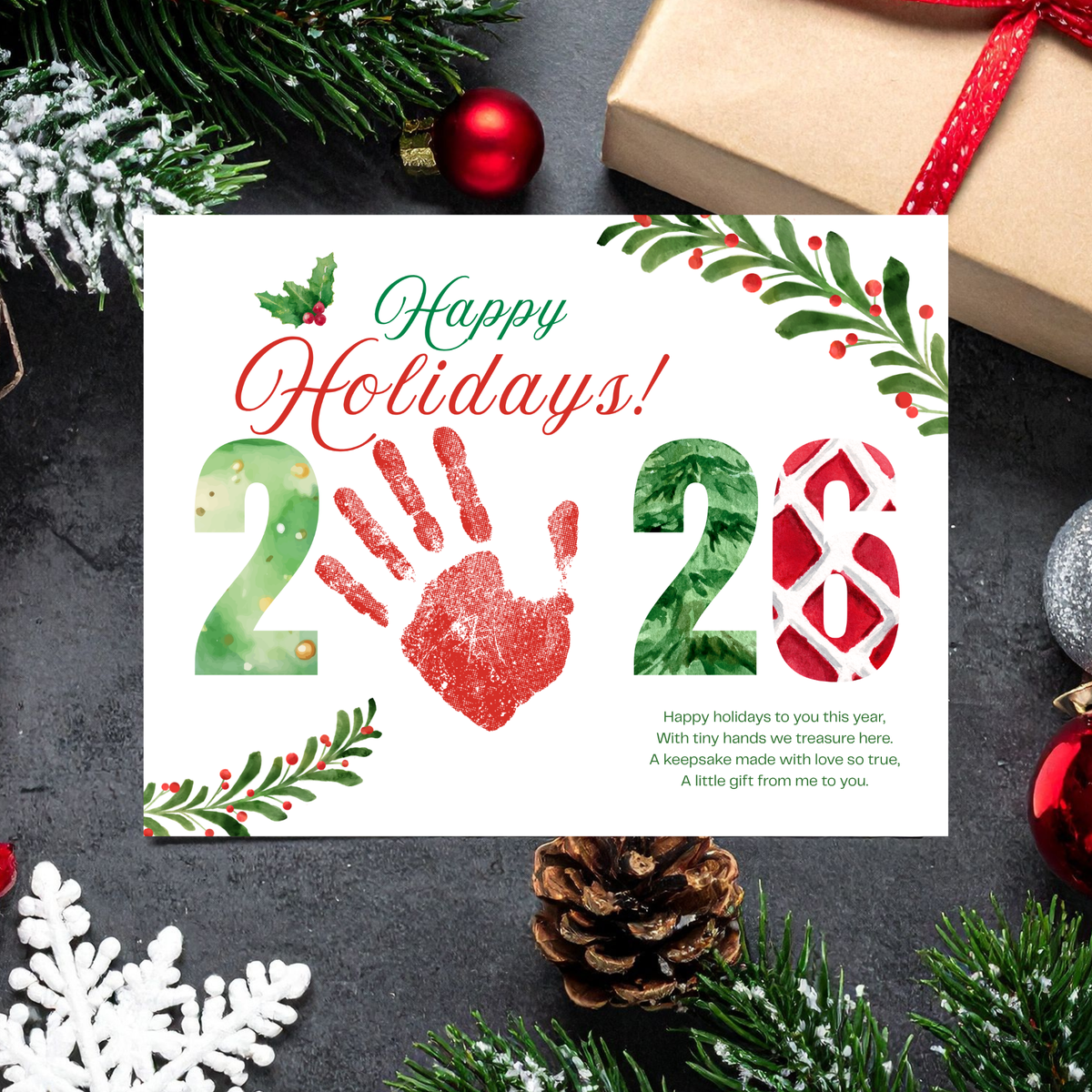 Happy Holidays 2026 Handprint Craft Printable | Holiday 2026 Keepsake | Preschool Holiday Activity | Winter Classroom Craft | Christmas Handprint Art
