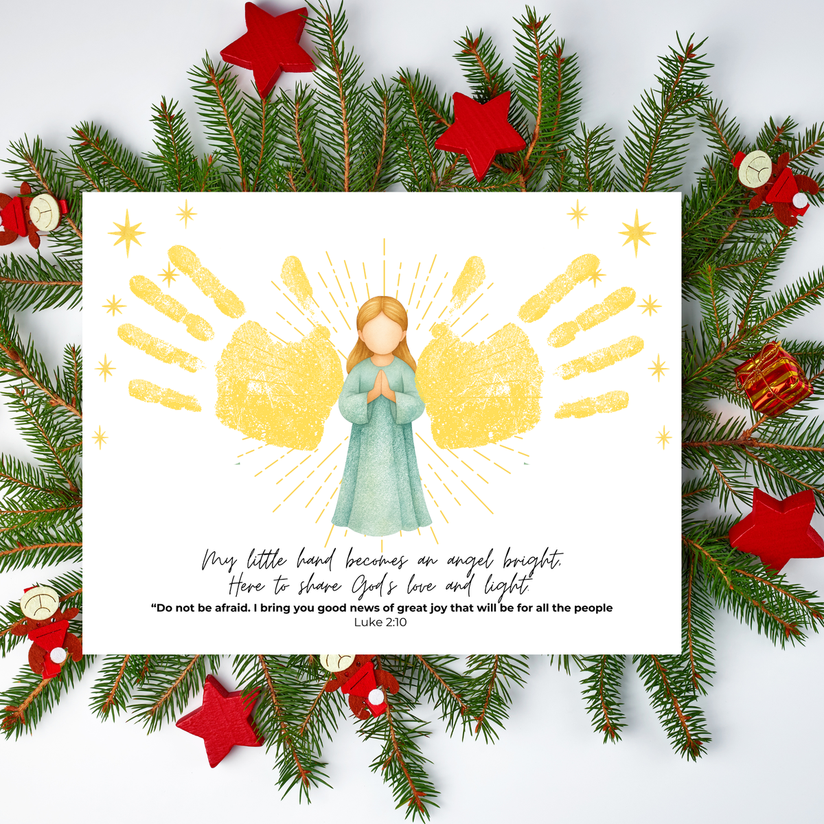 Angel Wings Handprint Craft Printable | Christian Christmas Handprint Keepsake | Faith-Based Angel Craft | Sunday School Christmas Activity