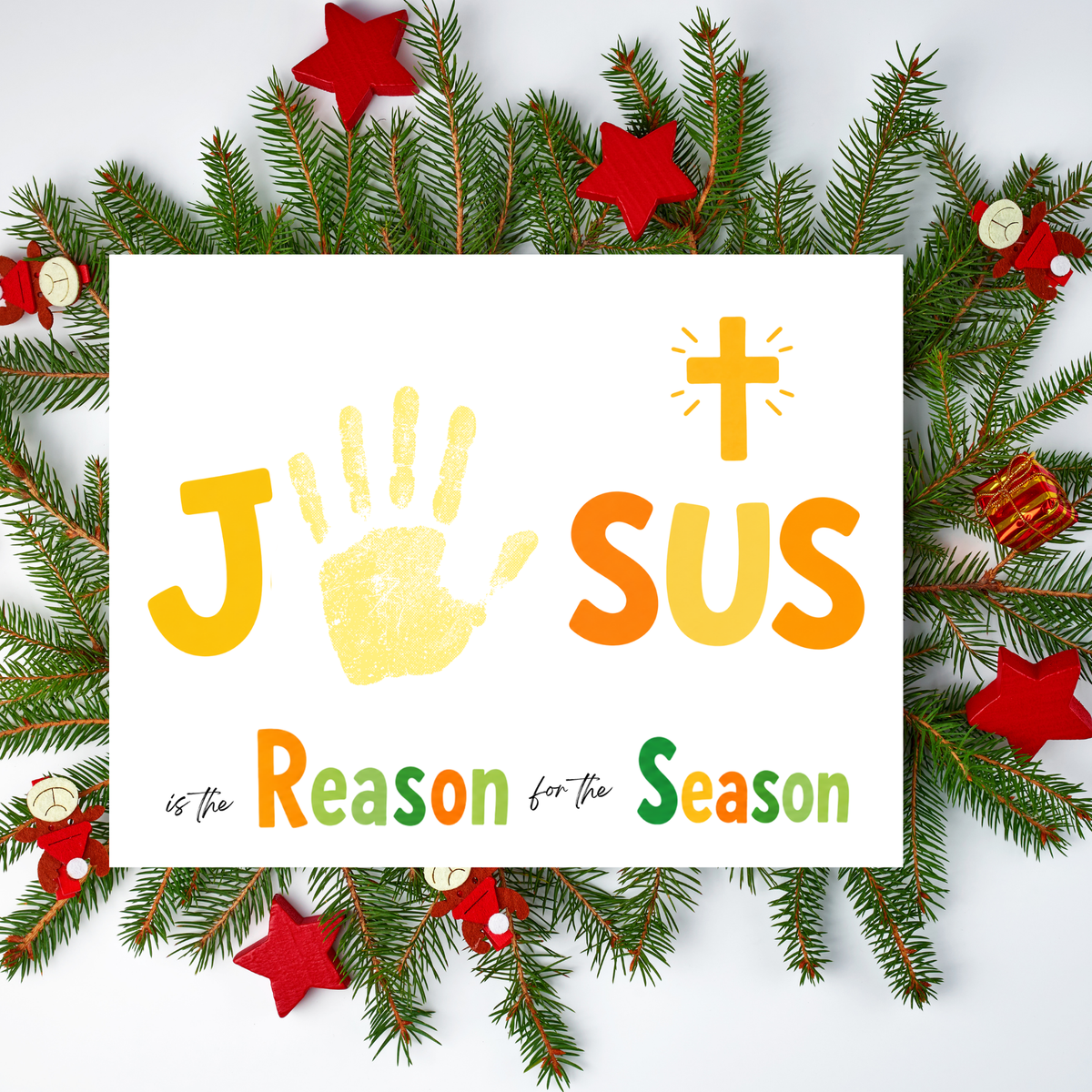 Jesus Is the Reason for the Season Handprint Craft Printable | Christian Christmas Handprint Activity | Faith-Based Christmas Keepsake | Preschool Holiday Craft