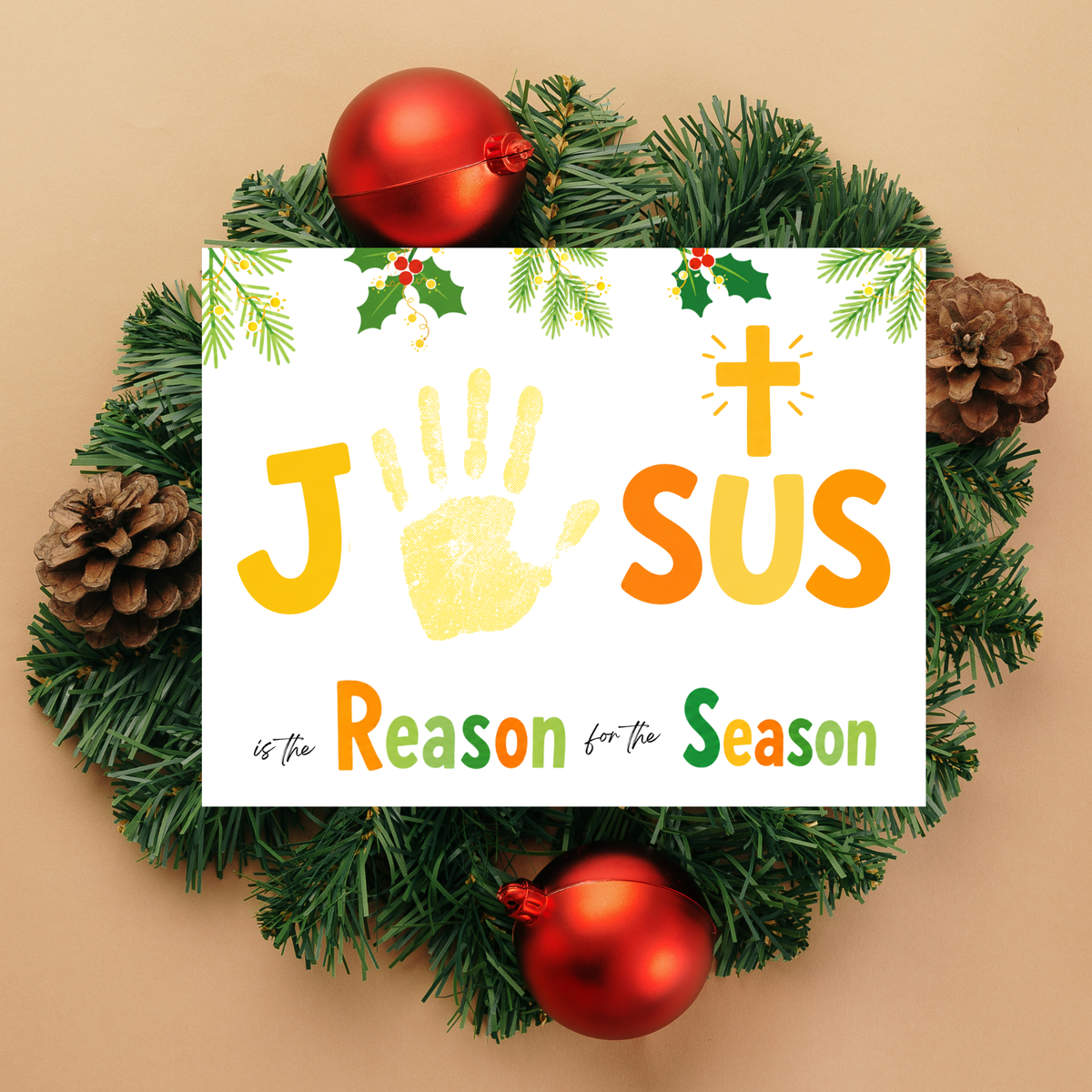 Jesus Is the Reason for the Season Handprint Craft Printable | Christian Christmas Handprint Activity | Faith-Based Christmas Keepsake | Preschool Holiday Craft
