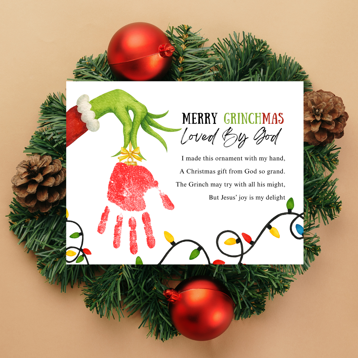 Christian Grinchmas Handprint Craft Printable | Loved by God Christmas Keepsake | Jesus Christmas Activity for Kids