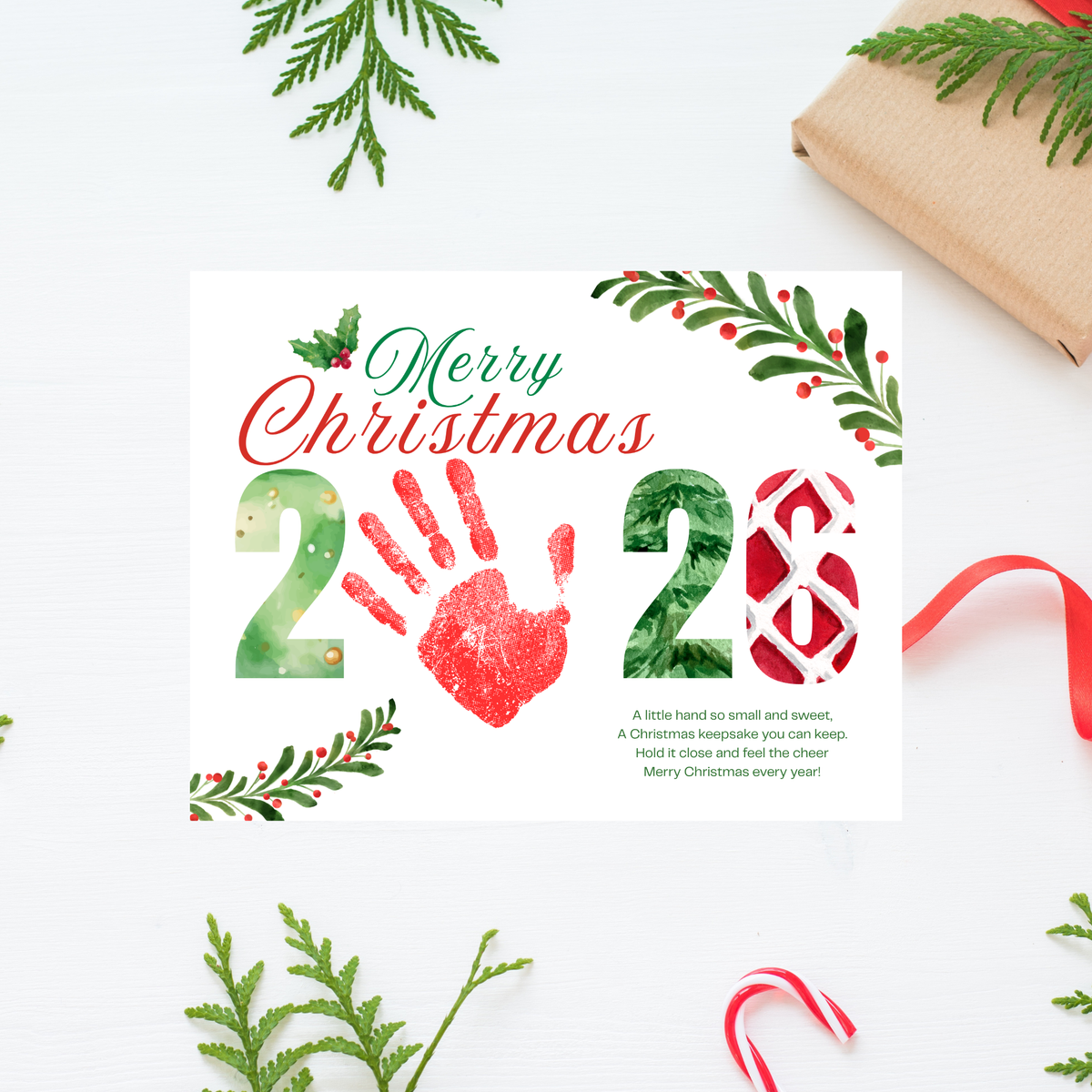 Merry Christmas 2026 Handprint Craft Printable | Christmas 2026 Keepsake | Preschool Christmas Activity | Holiday Classroom Craft | Christmas Handprint Art