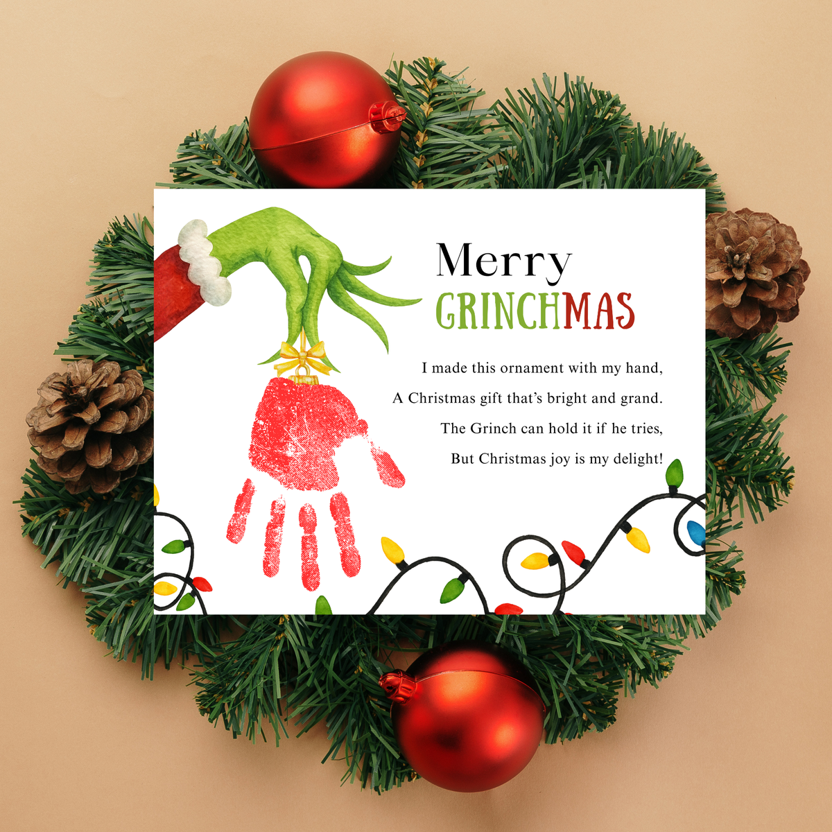 Merry Grinchmas Handprint Craft Printable | Christmas Handprint Keepsake | Grinch Christmas Activity | Preschool Holiday Craft | Kids Christmas Art