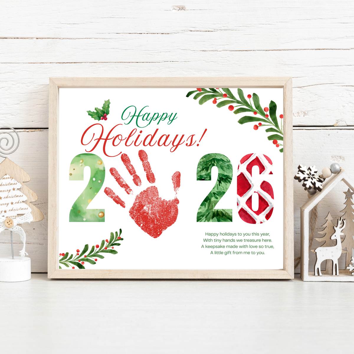 Happy Holidays 2026 Handprint Craft Printable | Holiday 2026 Keepsake | Preschool Holiday Activity | Winter Classroom Craft | Christmas Handprint Art