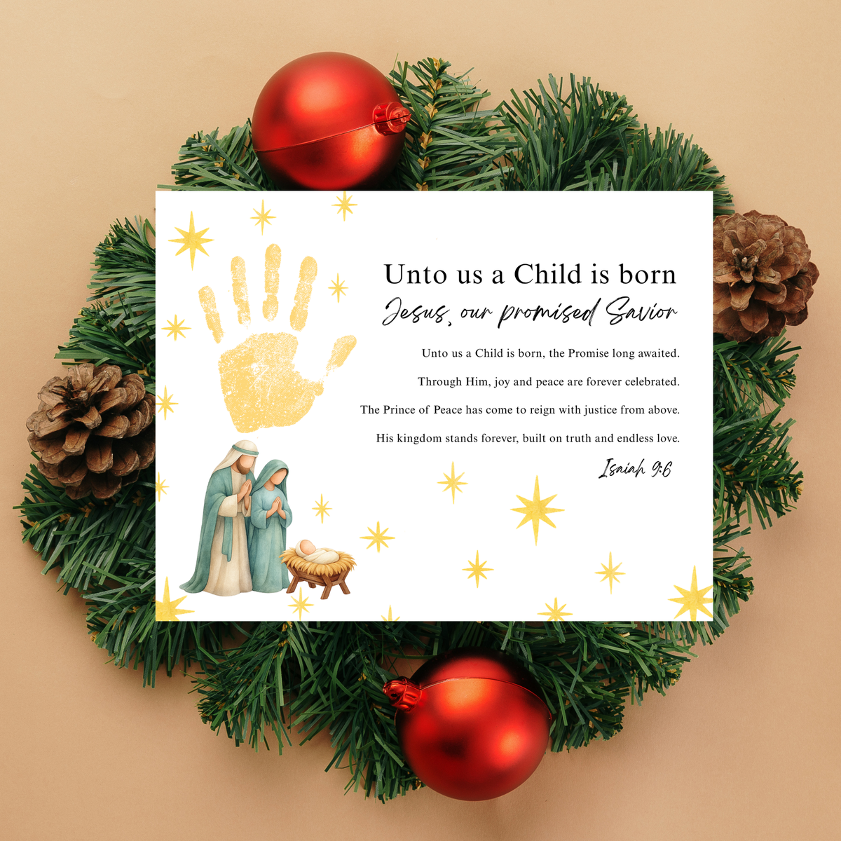 Unto Us a Child Is Born Poem Handprint Craft | Christian Christmas Printable | Isaiah 9:6 Bible Keepsake | Preschool Nativity Activity