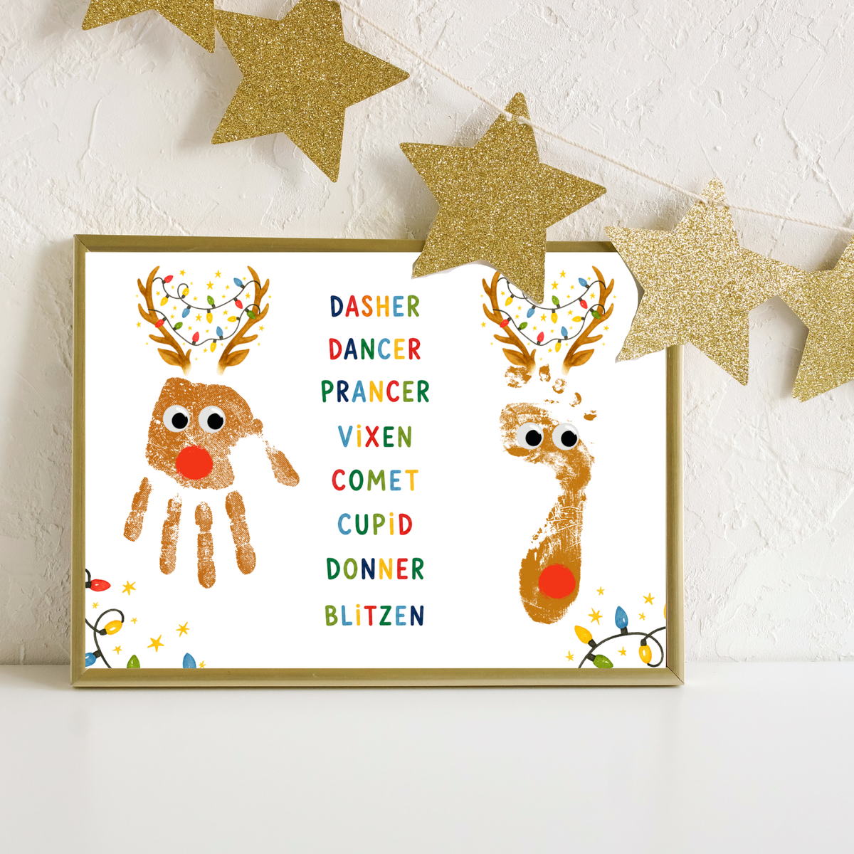 Christmas Reindeer Handprint & Footprint Craft | Reindeer Names Printable | Preschool Christmas Keepsake | Holiday Handprint Activity | Reindeer Footprint Art