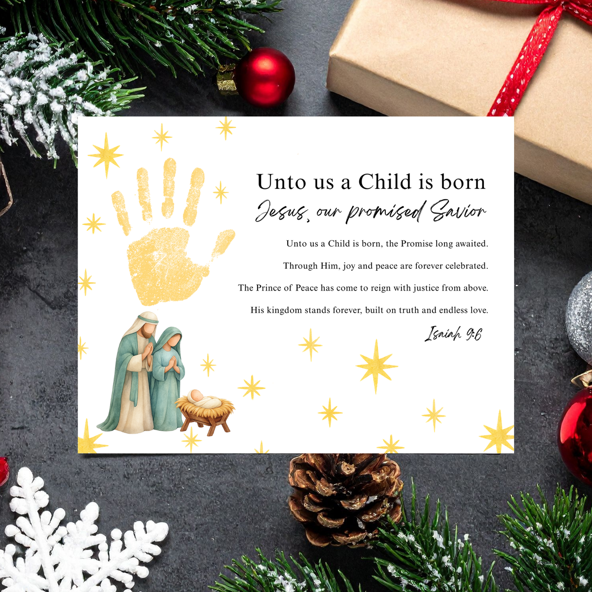 Unto Us a Child Is Born Poem Handprint Craft | Christian Christmas Printable | Isaiah 9:6 Bible Keepsake | Preschool Nativity Activity