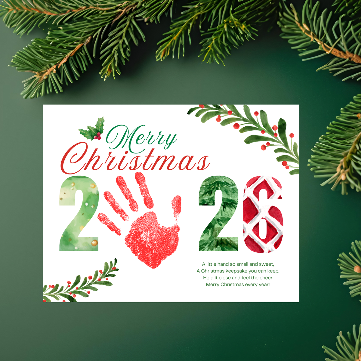 Merry Christmas 2026 Handprint Craft Printable | Christmas 2026 Keepsake | Preschool Christmas Activity | Holiday Classroom Craft | Christmas Handprint Art