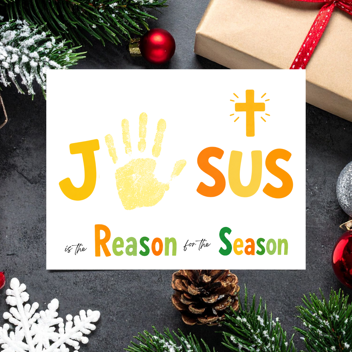 Jesus Is the Reason for the Season Handprint Craft Printable | Christian Christmas Handprint Activity | Faith-Based Christmas Keepsake | Preschool Holiday Craft
