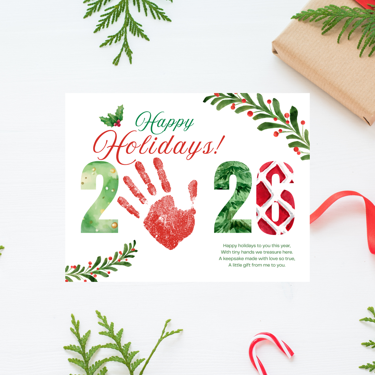 Happy Holidays 2026 Handprint Craft Printable | Holiday 2026 Keepsake | Preschool Holiday Activity | Winter Classroom Craft | Christmas Handprint Art