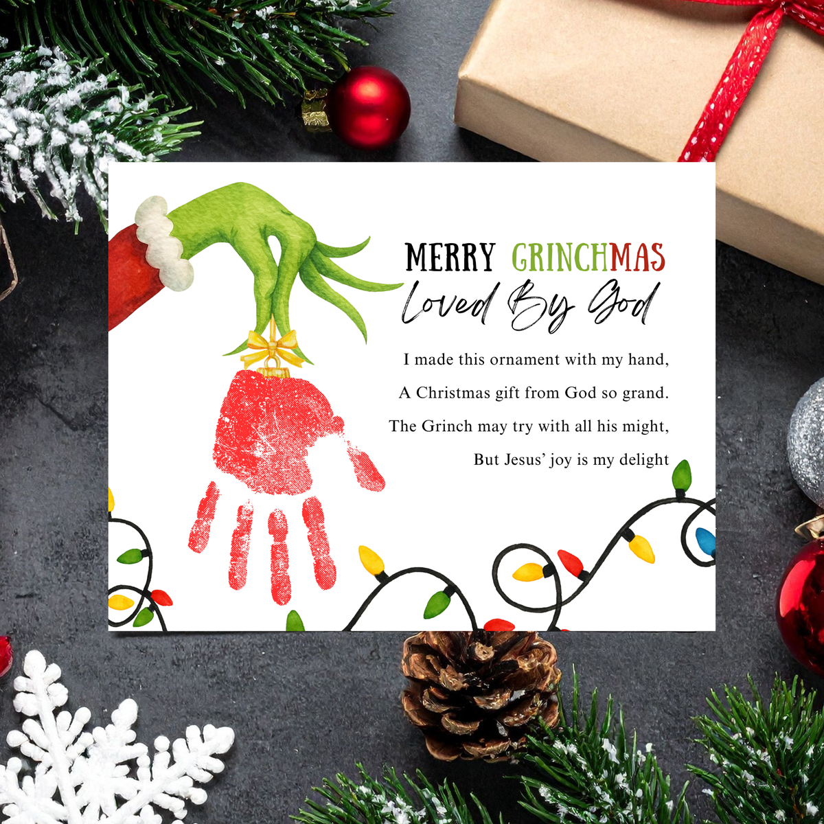 Christian Grinchmas Handprint Craft Printable | Loved by God Christmas Keepsake | Jesus Christmas Activity for Kids