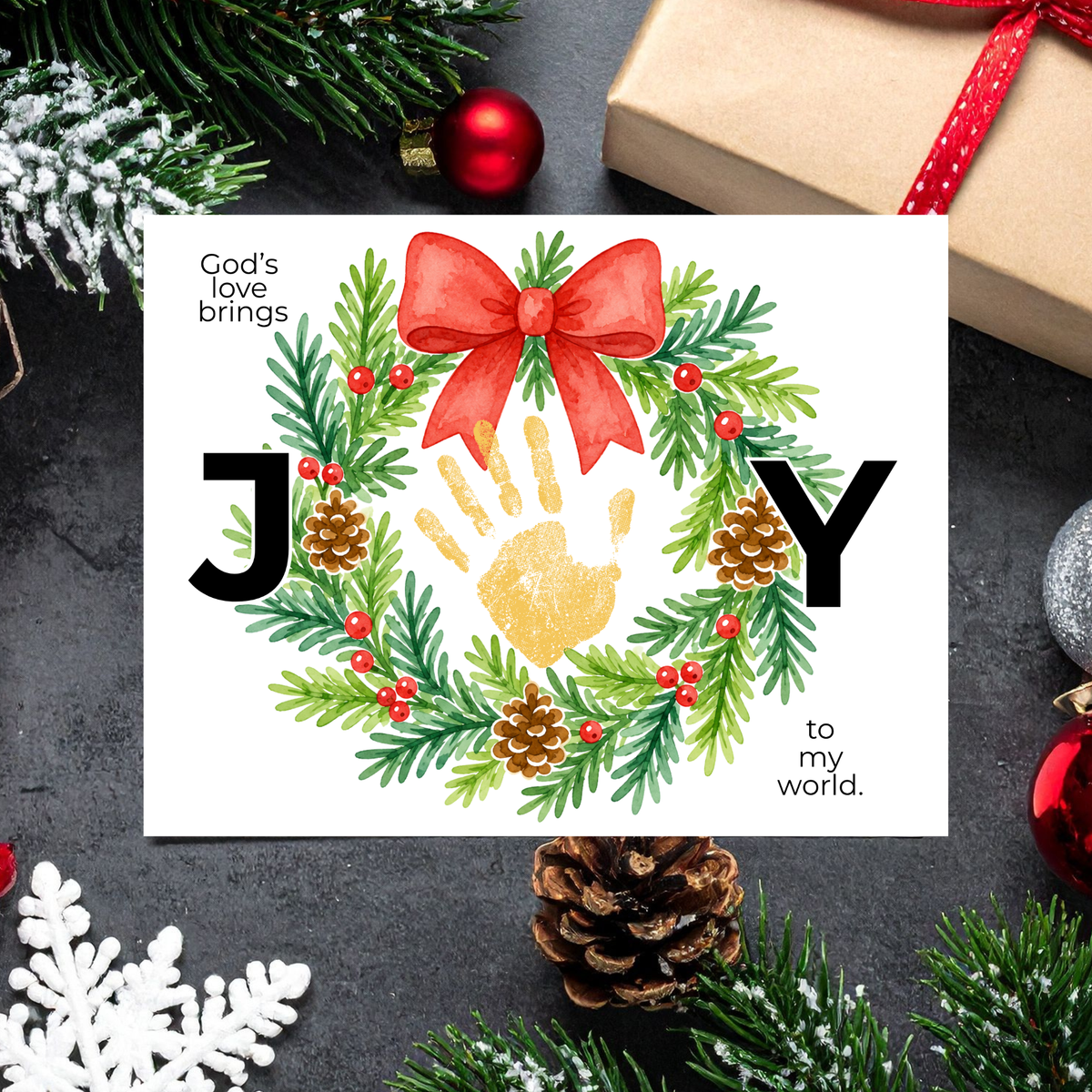 God's Love Brings Joy Handprint Craft Printable | Christian Christmas Handprint Keepsake | Faith-Based Christmas Activity | Preschool Holiday Craft