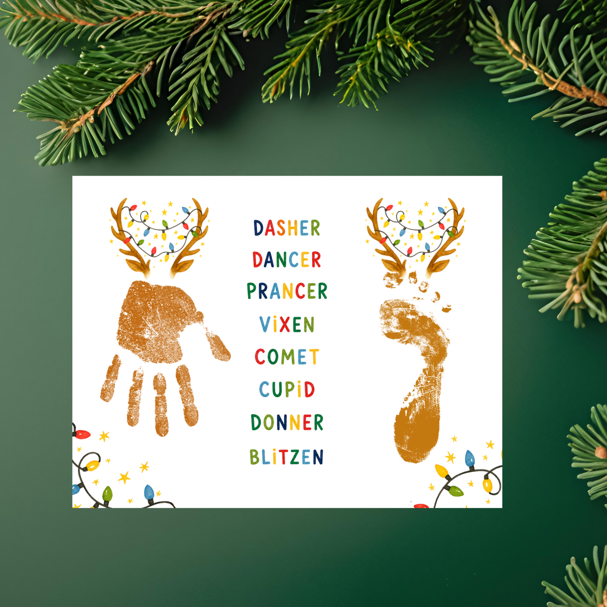Christmas Reindeer Handprint & Footprint Craft | Reindeer Names Printable | Preschool Christmas Keepsake | Holiday Handprint Activity | Reindeer Footprint Art