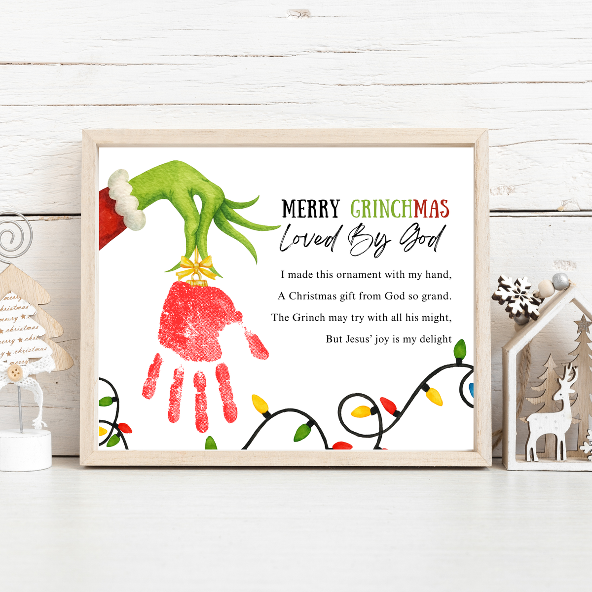 Christian Grinchmas Handprint Craft Printable | Loved by God Christmas Keepsake | Jesus Christmas Activity for Kids
