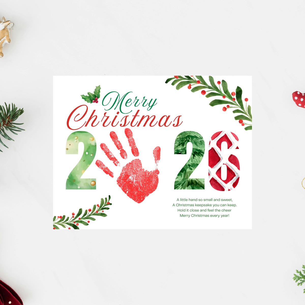 Merry Christmas 2026 Handprint Craft Printable | Christmas 2026 Keepsake | Preschool Christmas Activity | Holiday Classroom Craft | Christmas Handprint Art