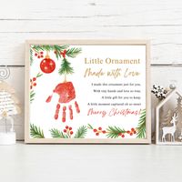 Little Ornament Made with Love Poem Handprint Craft Printable | Christmas Ornament Handprint Keepsake | Preschool Christmas Craft | Holiday Gift for Parents & Grandparents