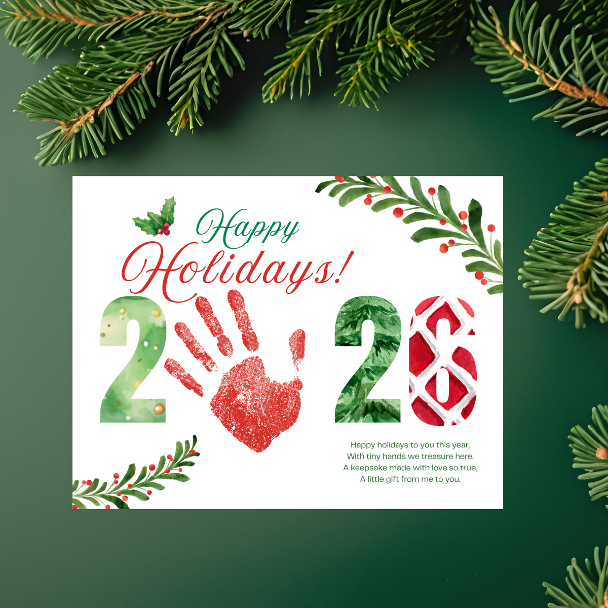 Happy Holidays 2026 Handprint Craft Printable | Holiday 2026 Keepsake | Preschool Holiday Activity | Winter Classroom Craft | Christmas Handprint Art