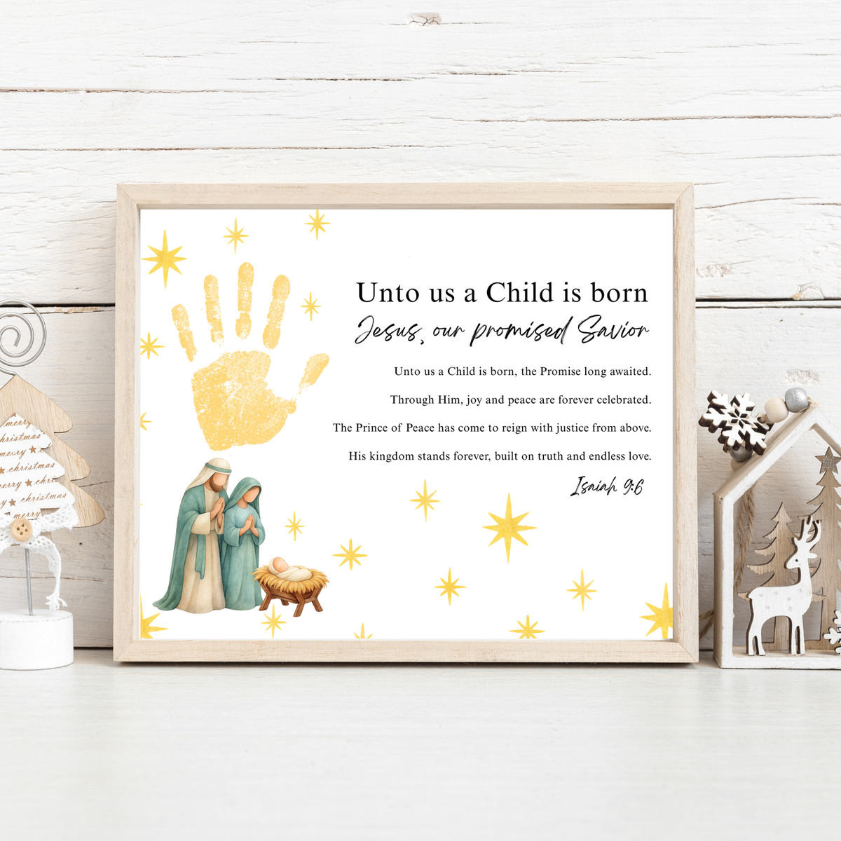 Unto Us a Child Is Born Poem Handprint Craft | Christian Christmas Printable | Isaiah 9:6 Bible Keepsake | Preschool Nativity Activity