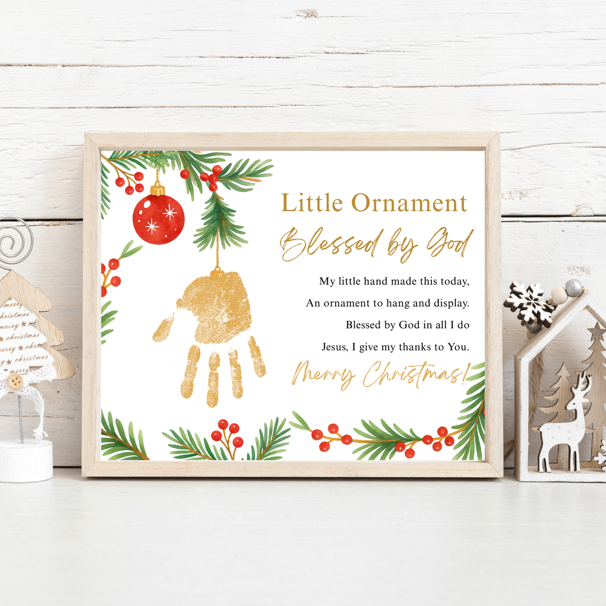 Little Ornament Blessed by God Handprint Craft Printable | Christian Christmas Ornament Poem Keepsake | Faith-Based Christmas Craft for Kids | Preschool Holiday Activity