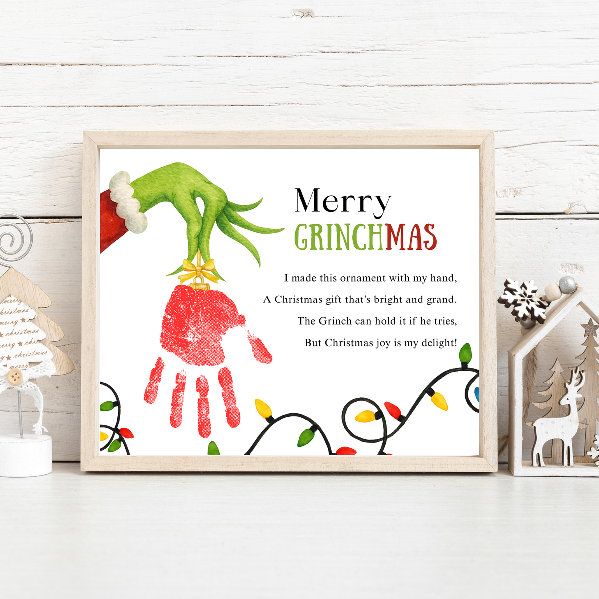Merry Grinchmas Handprint Craft Printable | Christmas Handprint Keepsake | Grinch Christmas Activity | Preschool Holiday Craft | Kids Christmas Art