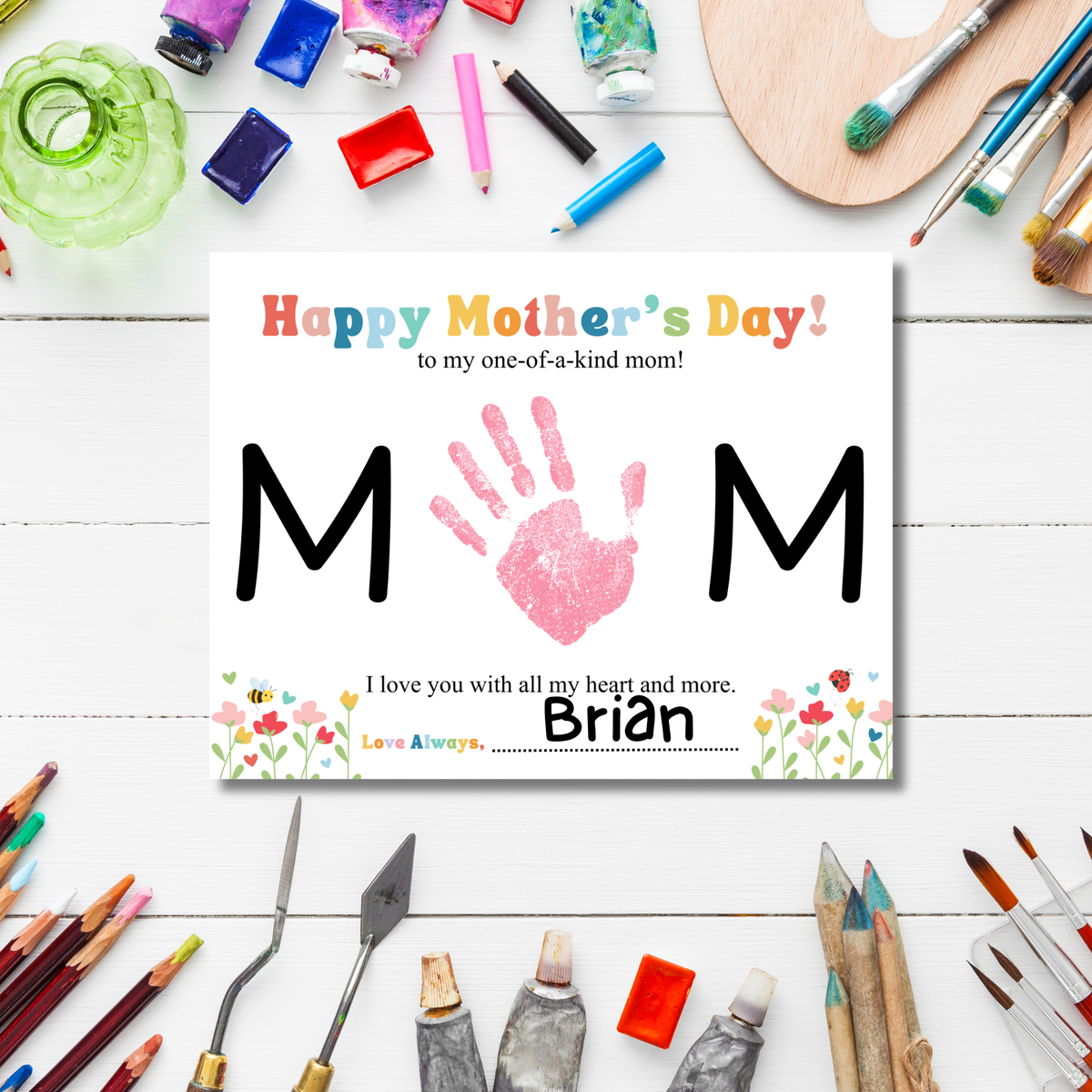 Mother’s Day Handprint Craft Printable | MOM Handprint Keepsake Gift from Kids | Preschool DIY Mother’s Day Art | Personalized Mom Gift PDF