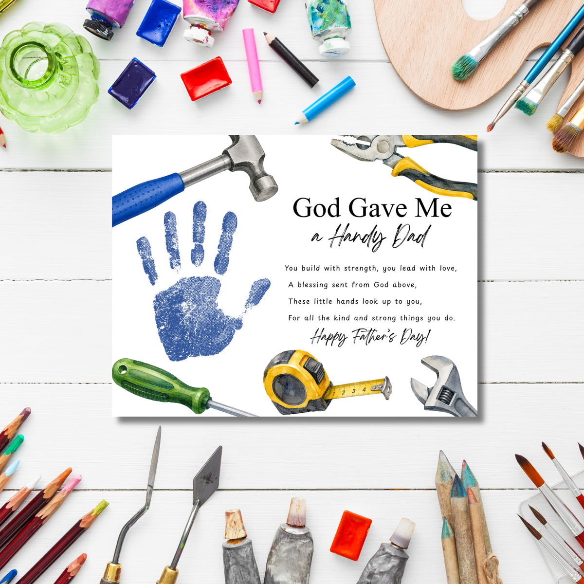 Christian Father’s Day Handprint Craft Printable, God Gave Me a Handy Dad, Tool Theme Father’s Day Keepsake, Faith Based Dad Gift