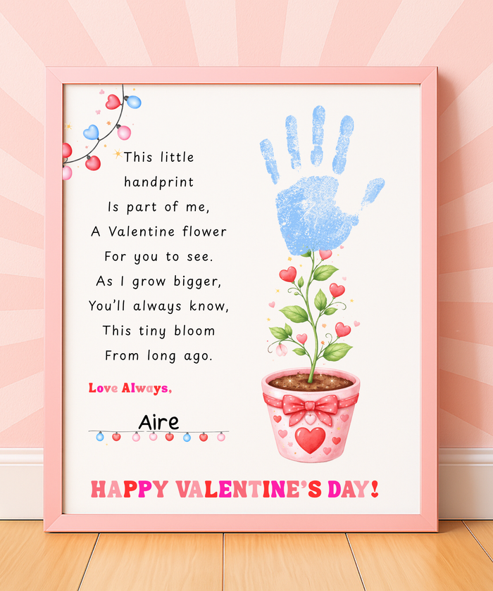 Valentine’s Day Handprint Craft Printable for Kids | Keepsake Art | Valentine Flower Design