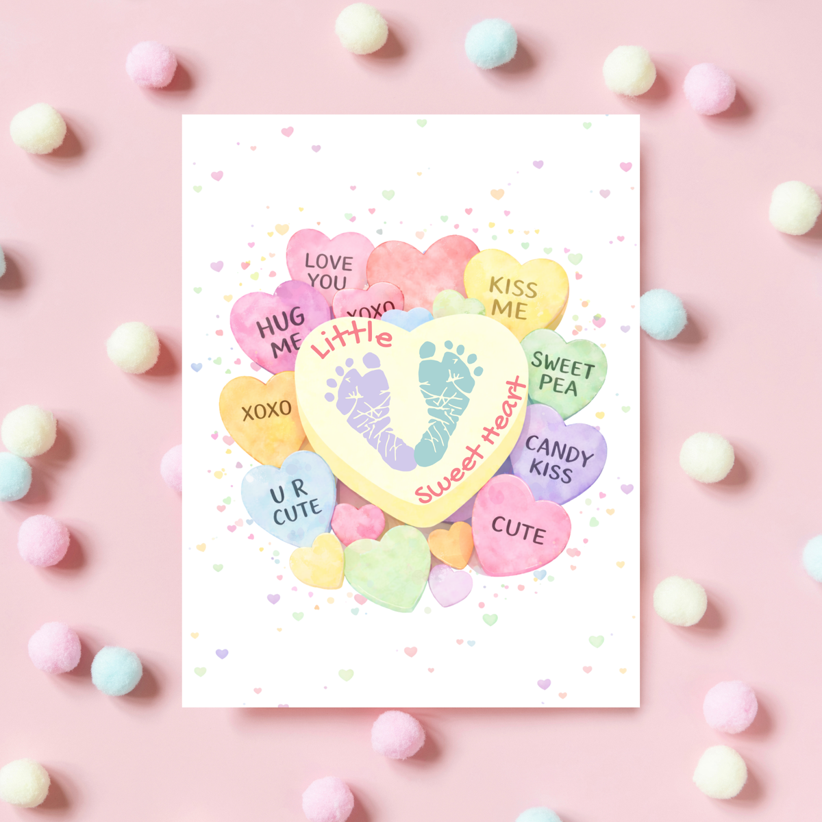 Valentine’s Day Baby Footprint Craft Printable | Sweetheart Keepsake Art | Valentine Candy Heart PDF