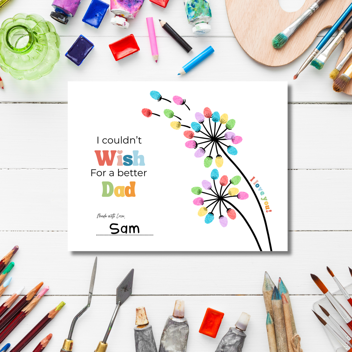 Father’s Day & Dad Birthday Fingerprint Craft Printable | I Couldn’t Wish for a Better Dad | Dandelion Keepsake Gift from Kids | Preschool DIY Printable