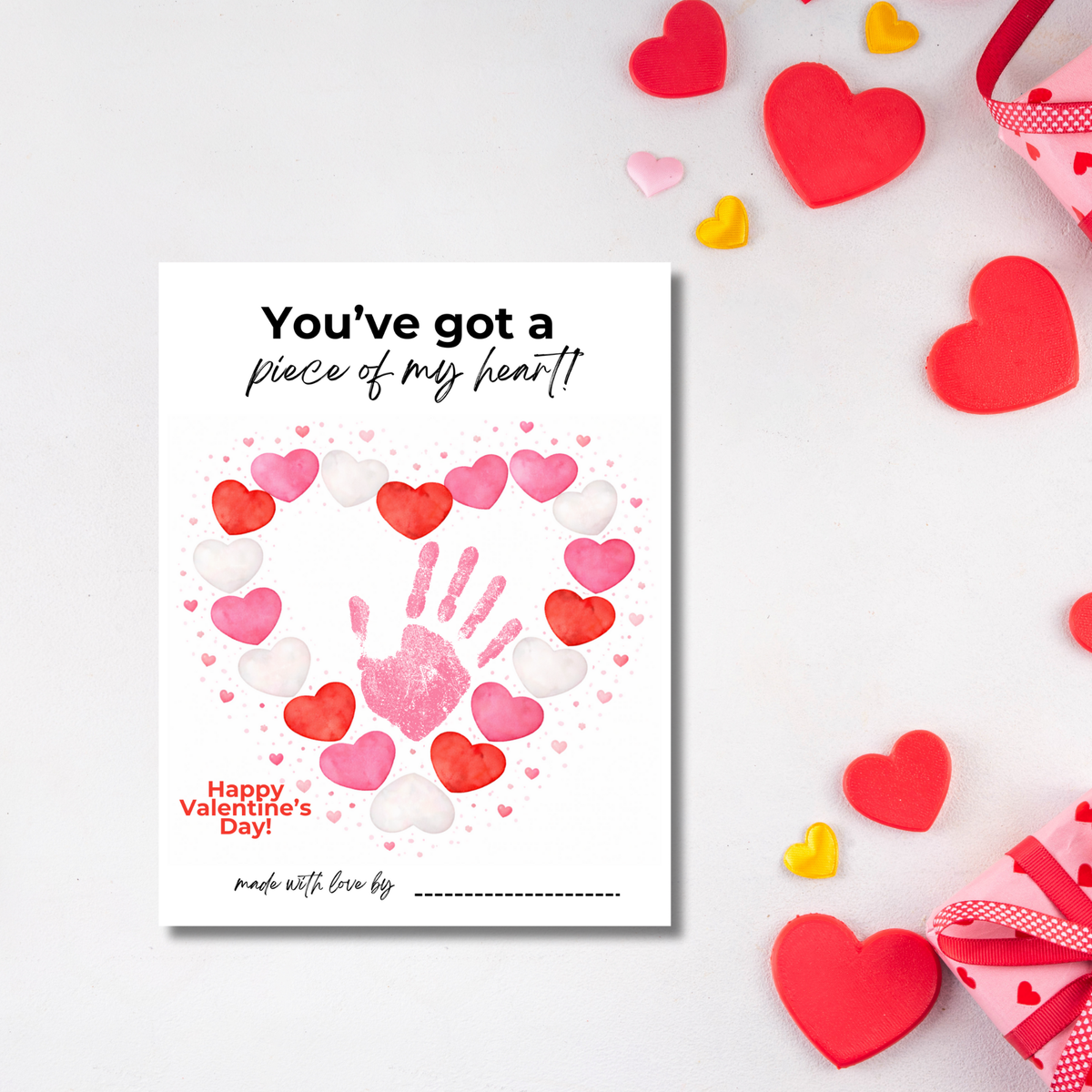 Valentine’s Day Handprint Craft Printable | “You’ve Got a Piece of My Heart” Keepsake Art | Candy Heart PDF