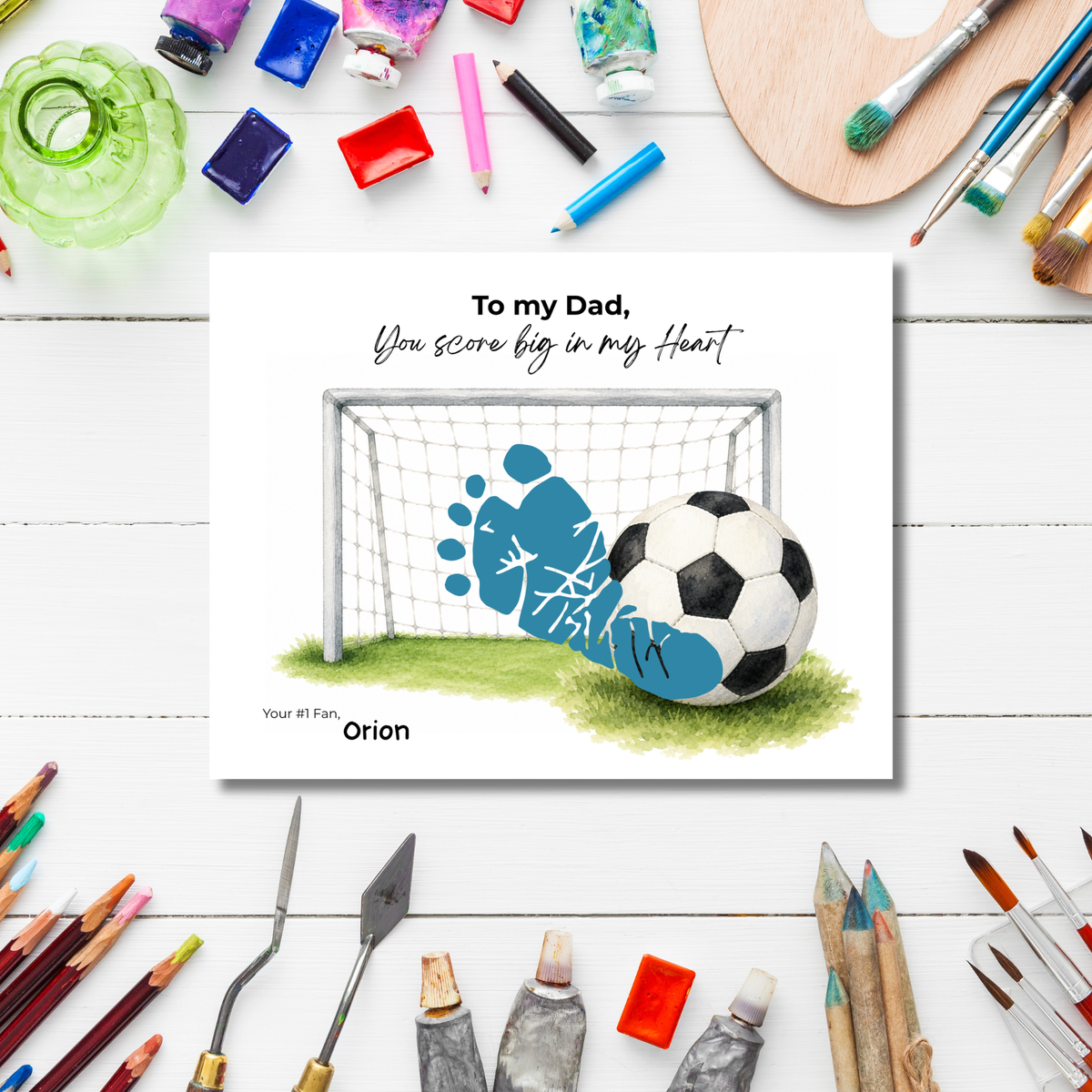 Soccer Father’s Day Footprint Craft Printable, To My Dad You Score Big in My Heart, Soccer Keepsake Gift from Kids, Sports Dad Father’s Day Craft