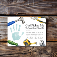 Christian VBS Construction Handprint Craft Printable | God Picked Me to Build Good Character | Vacation Bible School Keepsake Activity