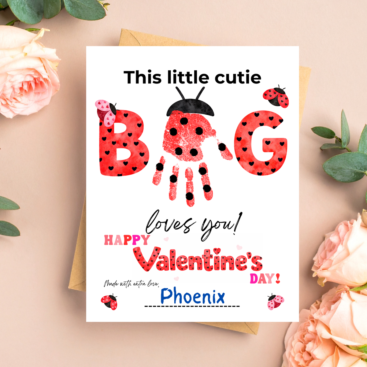 Valentine’s Day Handprint Craft Printable for Kids | Ladybug Valentine Keepsake | Valentine Art PDF