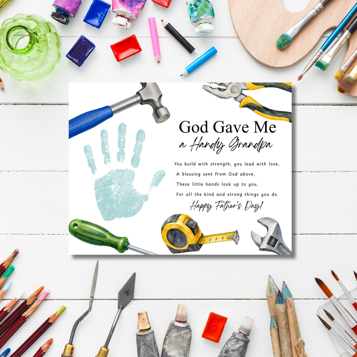 Christian Father's Day Handprint Craft Printable | God Gave Me a Handy Grandpa Grampy Papaw | Faith-Based Grandpa Gift from Kids | Grandfather Keepsake