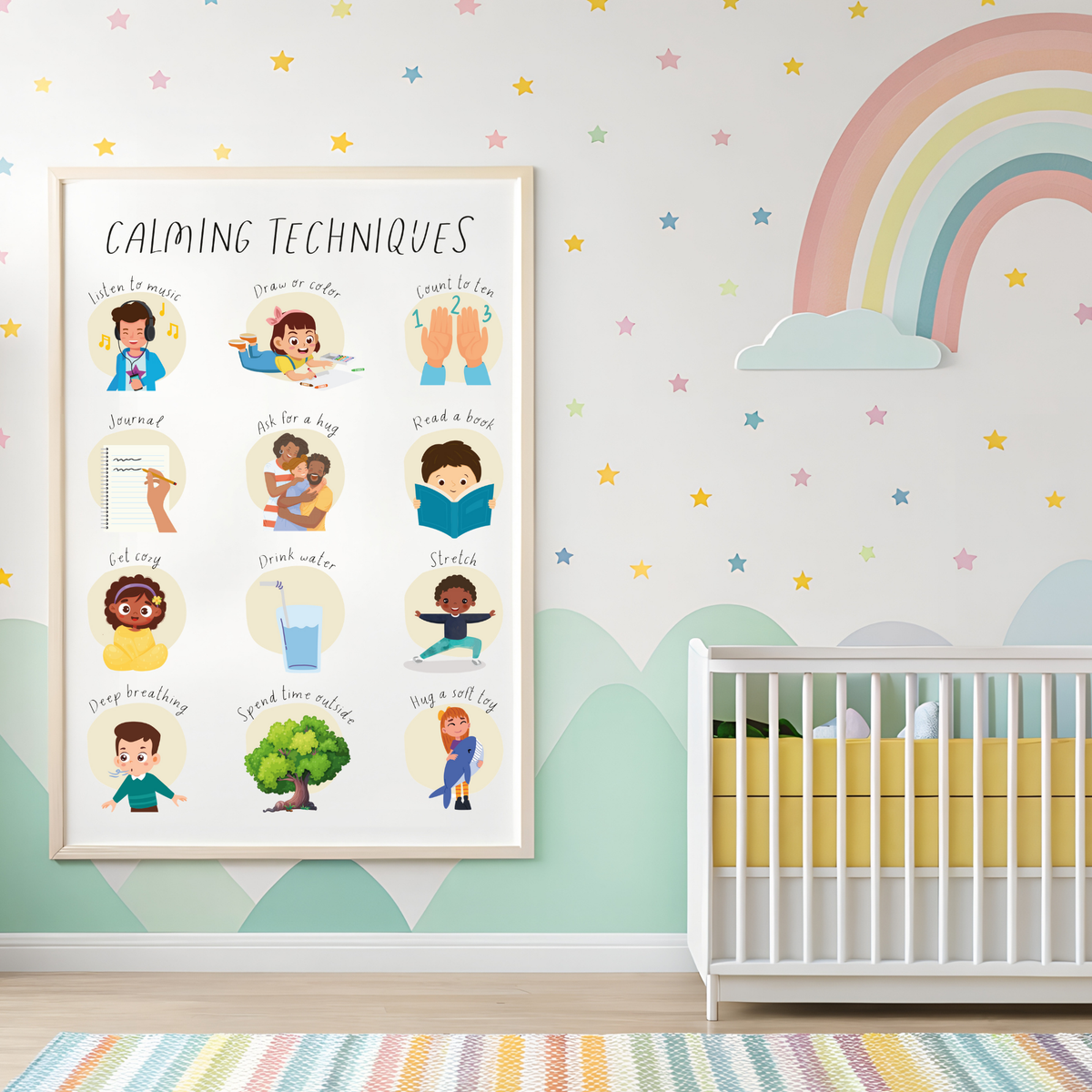 Feelings & Calming Techniques Digital Print Set of 2 | SEL Classroom Wall Art Printable | Social Emotional Learning Calm Down Corner | Instant Download Bundle