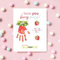 Valentine Strawberry Handprint Craft Printable | I Love You Berry Much | Kids Valentine Keepsake | Sweet Berry Art PDF
